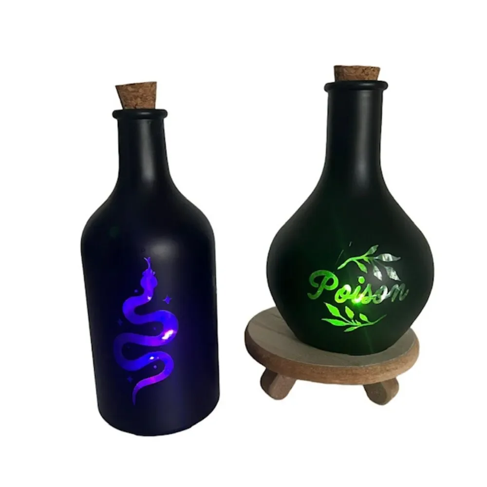 Target LED Color Changing Witch's Brew Potion Bottles 2 Black, 1 Purple NEW